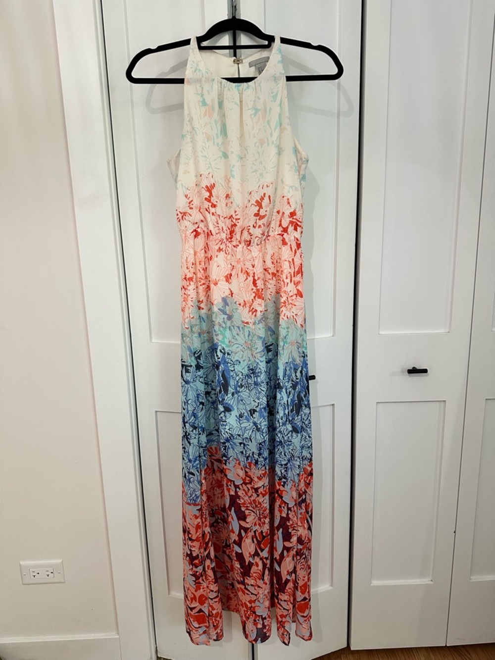 H&M Floral Ombre Maxi Dress in Coral, Blue & White